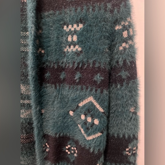 SHYANNE Plush Teal, Black, Cream Women’s Aztec Tribal Boho Duster Cardigan - Picture 7 of 10